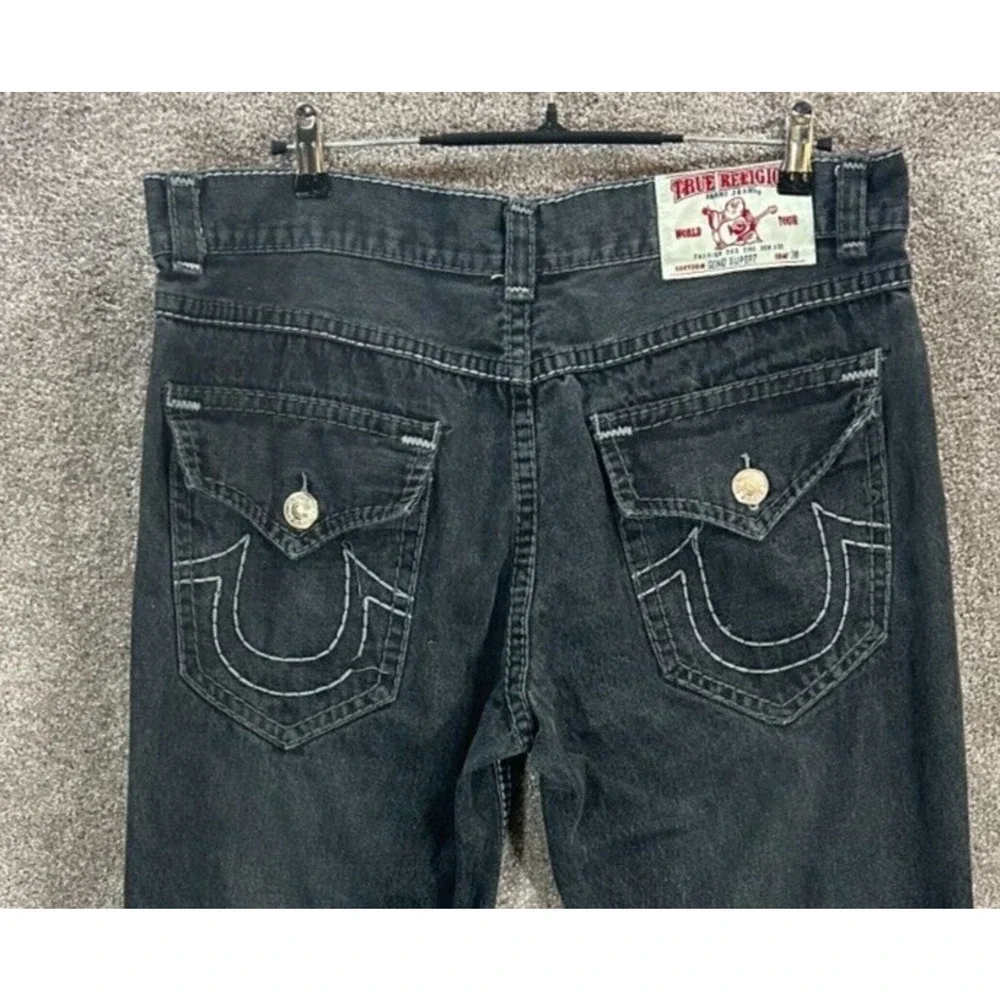 *True Religion Jeans Mens 38 Black Distressed Measures 38X33 Geno Straight‎ Y2K
